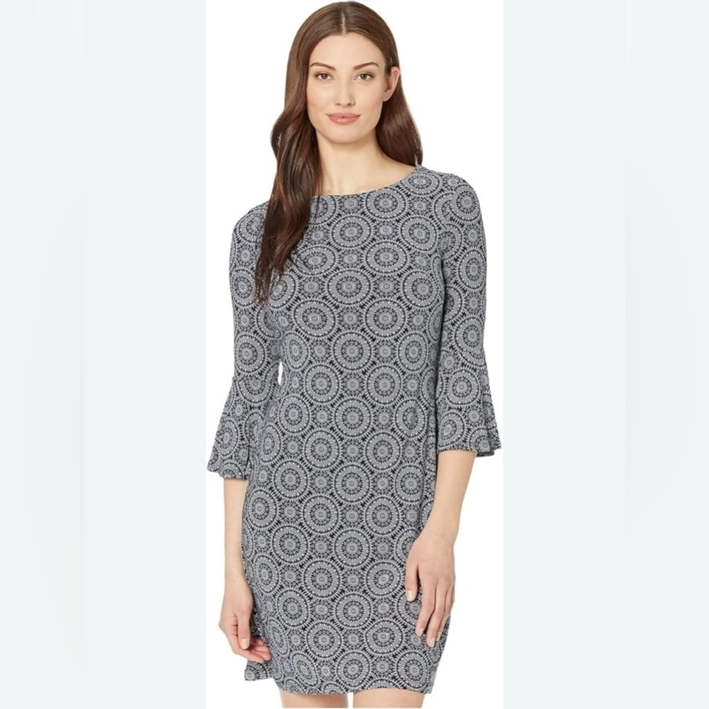 NWT Tommy Hilfiger navy & White medallion print Jersey knit stretchy Dress sz 18